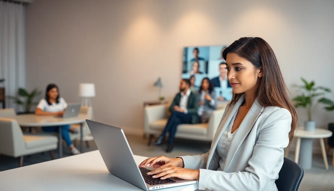 diverse professionals engaged in an online AI learning session.